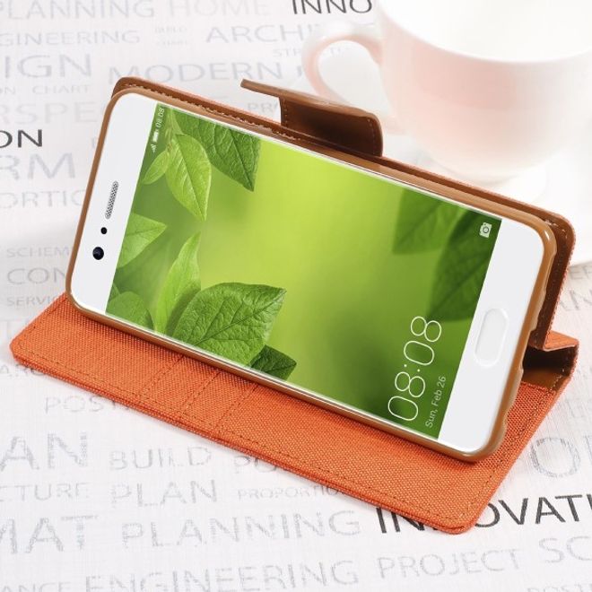 Goospery - Handyhülle für Huawei P10 Plus - Bookcover - Canvas Diary Series - orange/camel