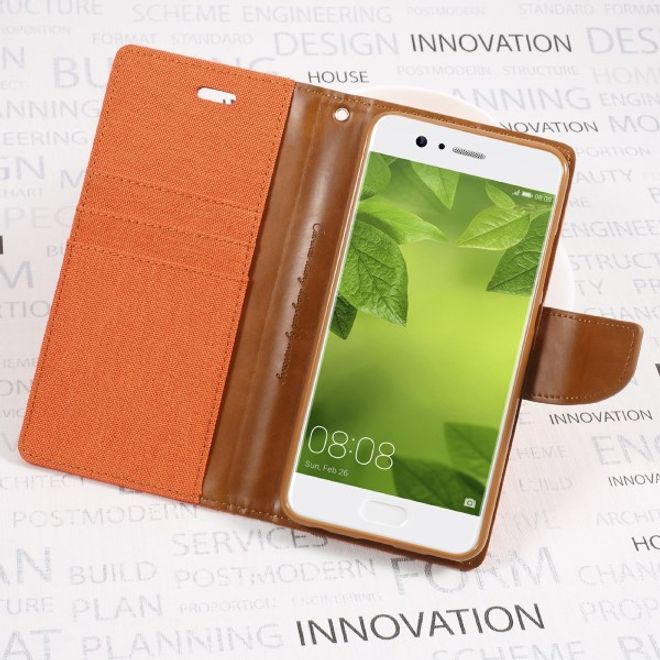 Goospery - Handyhülle für Huawei P10 Plus - Bookcover - Canvas Diary Series - orange/camel
