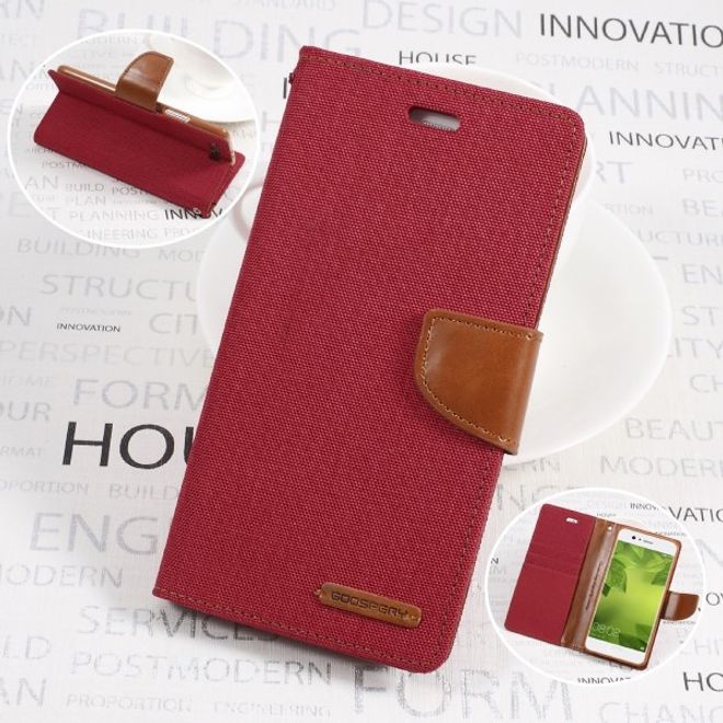 Goospery - Handyhülle für Huawei P10 Plus - Bookcover - Canvas Diary Series - rot/camel