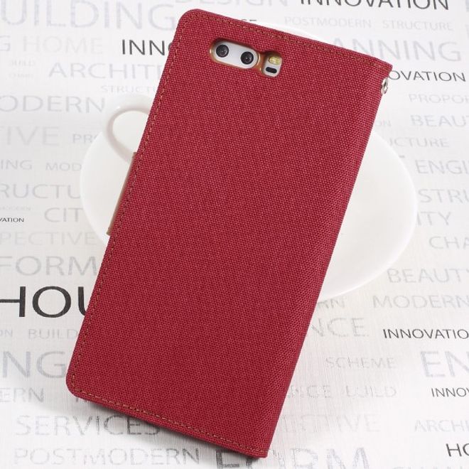 Goospery - Handyhülle für Huawei P10 Plus - Bookcover - Canvas Diary Series - rot/camel
