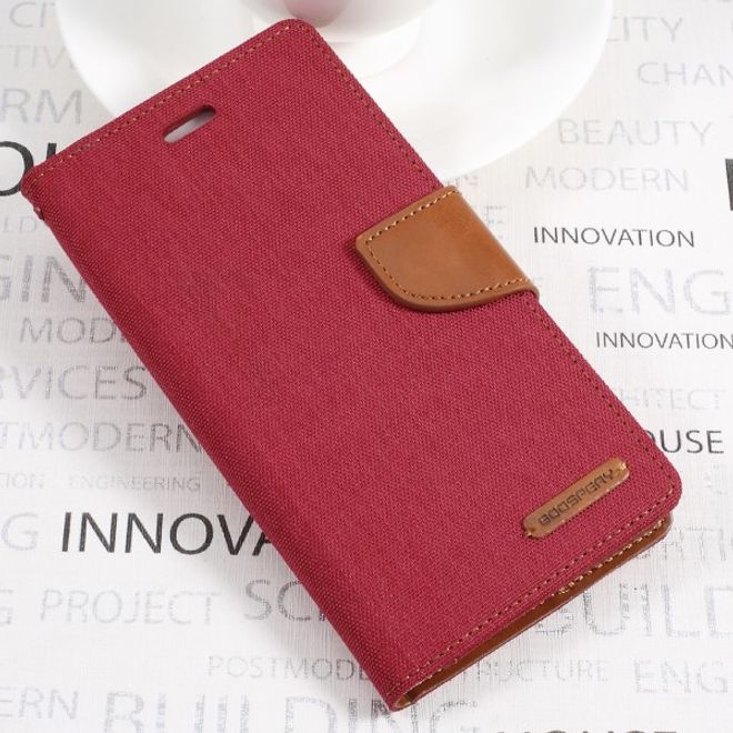 Goospery - Handyhülle für Huawei P10 Plus - Bookcover - Canvas Diary Series - rot/camel