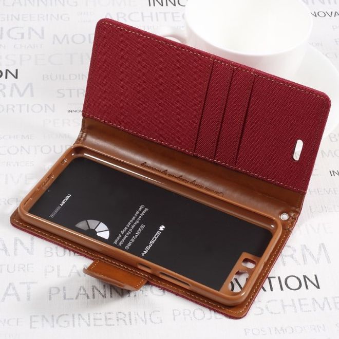 Goospery - Handyhülle für Huawei P10 Plus - Bookcover - Canvas Diary Series - rot/camel