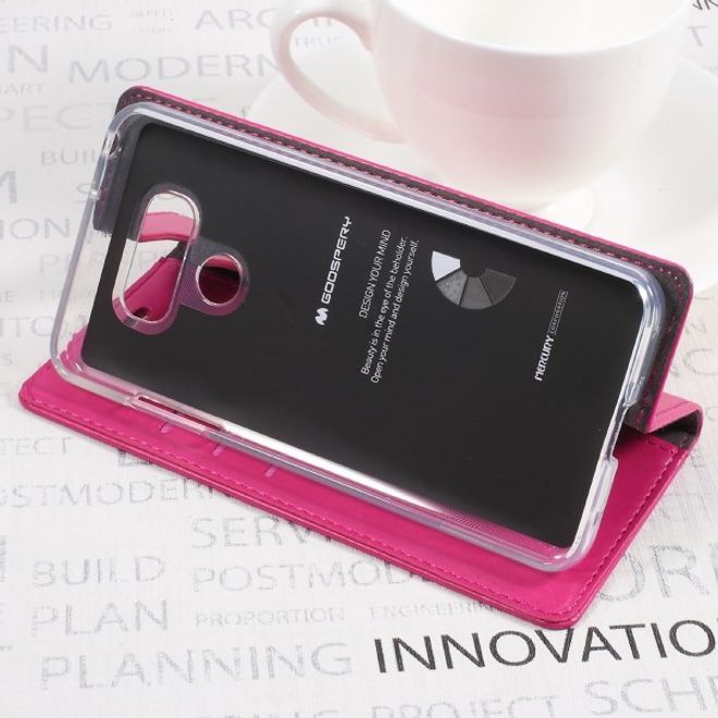 Goospery - LG G6 Plus Handyhülle - Case aus Leder - Bluemoon Flip Series - rosa