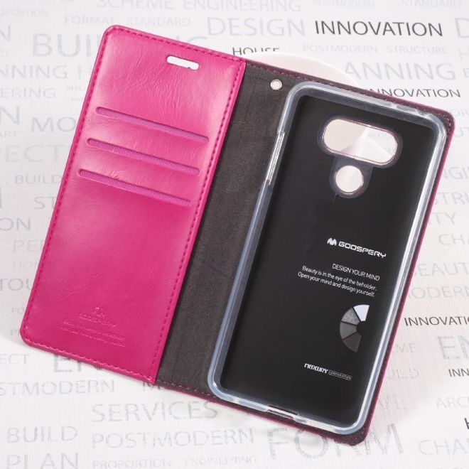 Goospery - LG G6 Plus Handyhülle - Case aus Leder - Bluemoon Flip Series - rosa