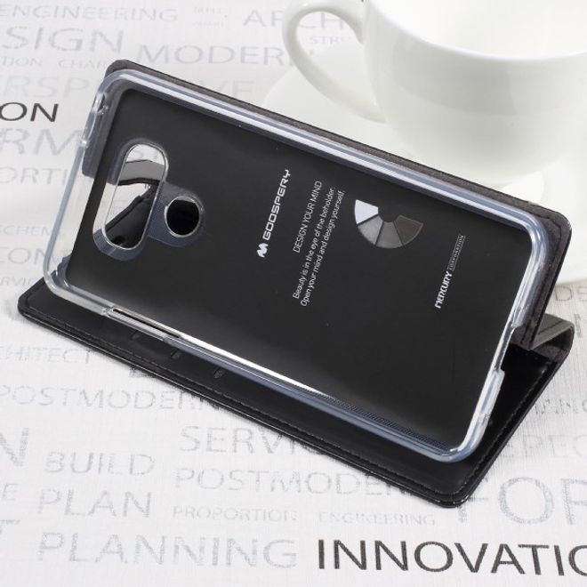 Goospery - LG G6 Plus Handyhülle - Case aus Leder - Bluemoon Flip Series - schwarz