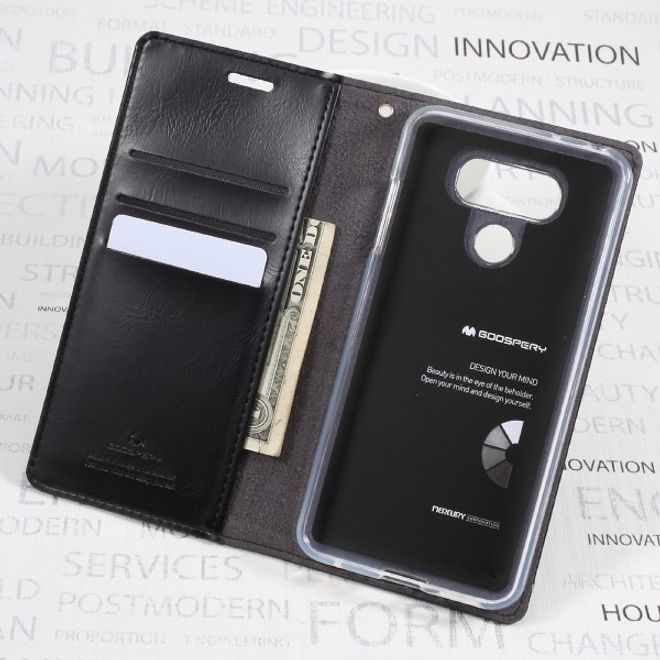 Goospery - LG G6 Plus Handyhülle - Case aus Leder - Bluemoon Flip Series - schwarz