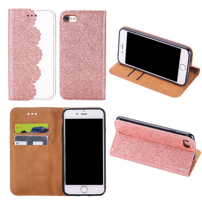 iPhone 6 Plus /6S Plus Hülle - Glitzer Leder Flipcase mit Aufstellfunktion - Schwarz