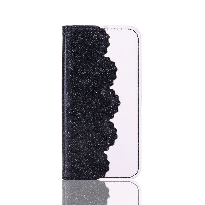 iPhone 6 Plus /6S Plus Hülle - Glitzer Leder Flipcase mit Aufstellfunktion - Schwarz