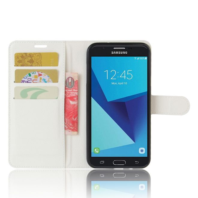Samsung Galaxy J7 (2017) Hülle - Cover aus Leder - mit Litchitextur und Standfunktion - weiss