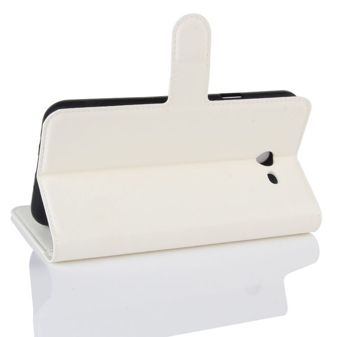 Samsung Galaxy J7 (2017) Hülle - Cover aus Leder - mit Litchitextur und Standfunktion - weiss