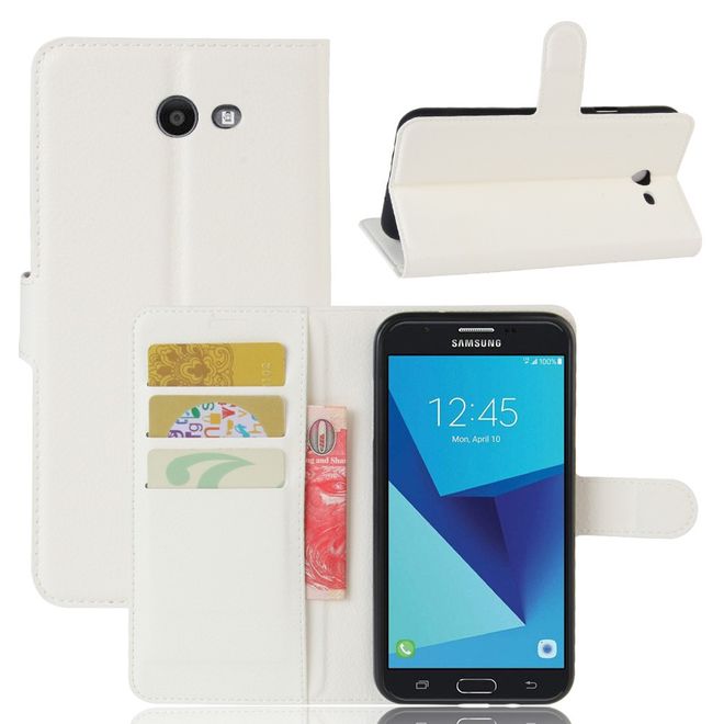 Samsung Galaxy J7 (2017) Hülle - Cover aus Leder - mit Litchitextur und Standfunktion - weiss