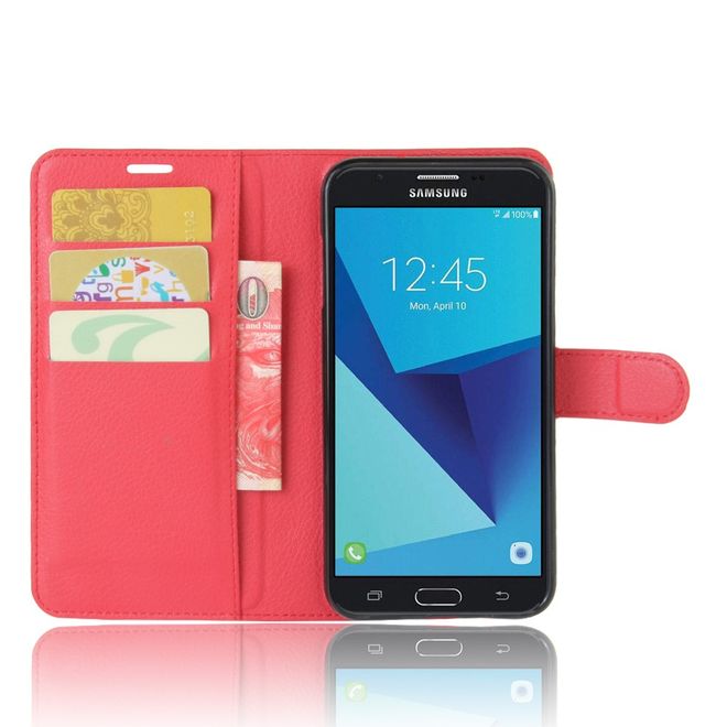 Samsung Galaxy J7 (2017) Hülle - Cover aus Leder - mit Litchitextur und Standfunktion - rot