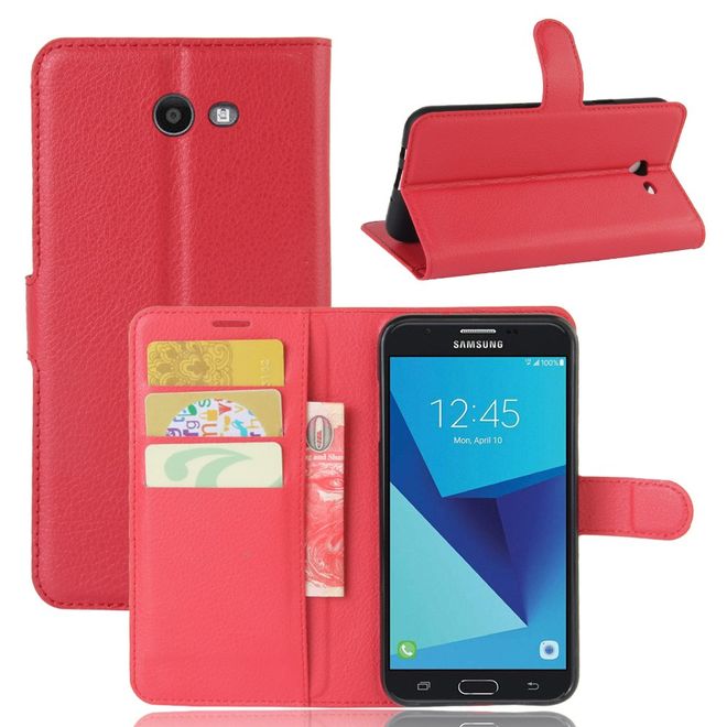 Samsung Galaxy J7 (2017) Hülle - Cover aus Leder - mit Litchitextur und Standfunktion - rot