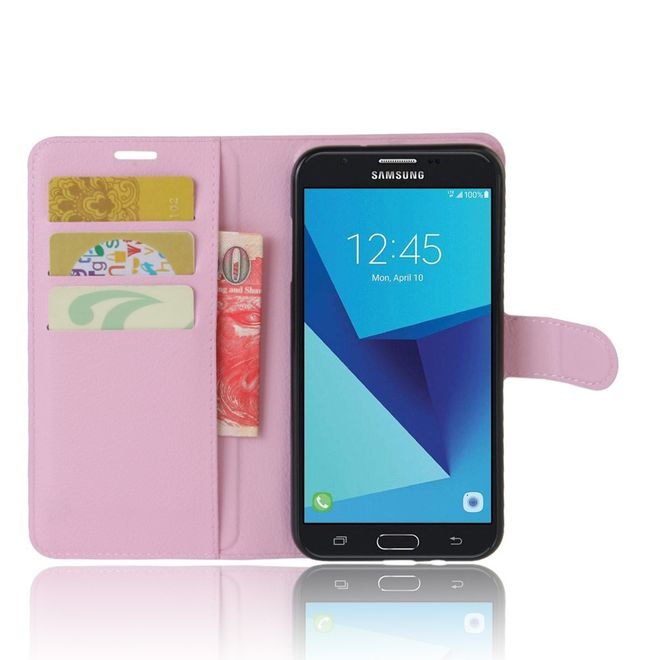 Samsung Galaxy J7 (2017) Hülle - Cover aus Leder - mit Litchitextur und Standfunktion - pink
