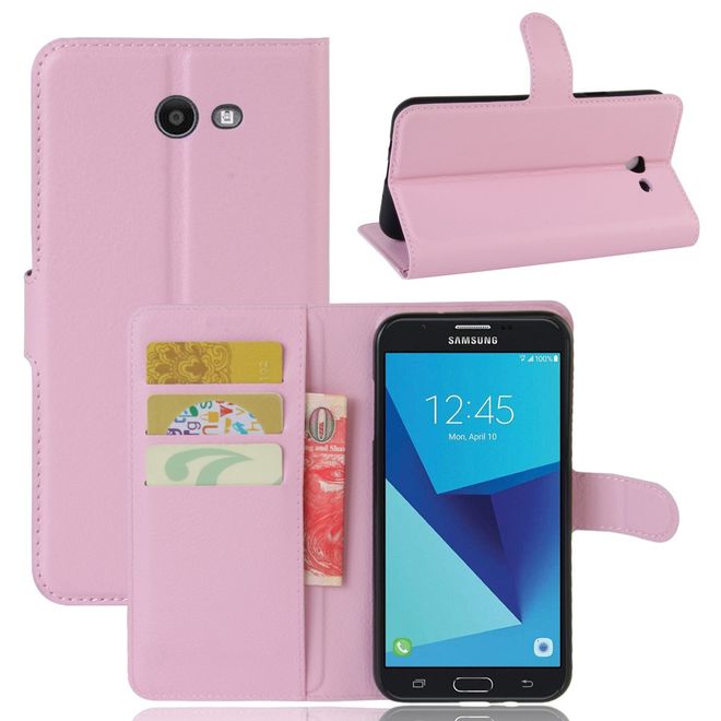 Samsung Galaxy J7 (2017) Hülle - Cover aus Leder - mit Litchitextur und Standfunktion - pink