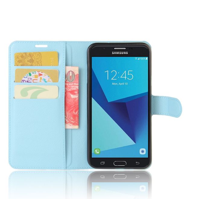 Samsung Galaxy J7 (2017) Hülle - Cover aus Leder - mit Litchitextur und Standfunktion - hellblau