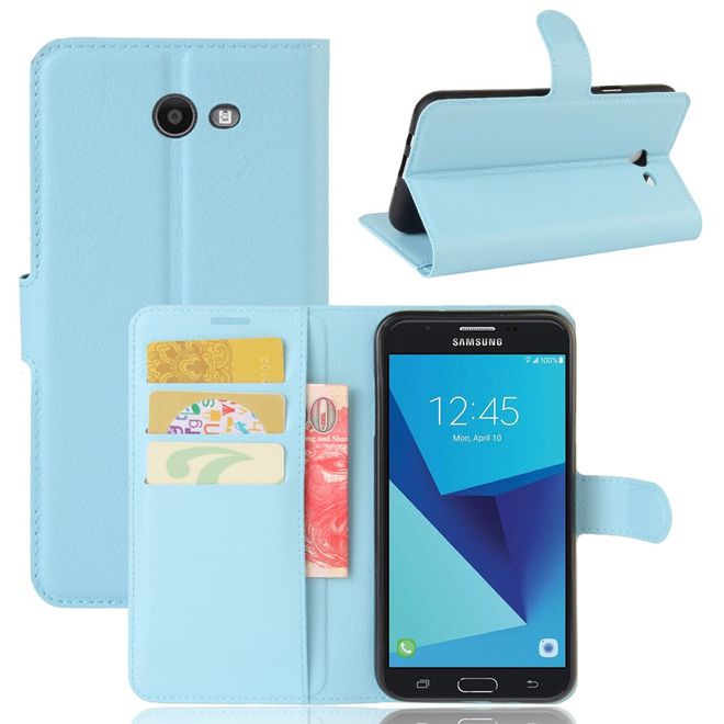 Samsung Galaxy J7 (2017) Hülle - Cover aus Leder - mit Litchitextur und Standfunktion - hellblau