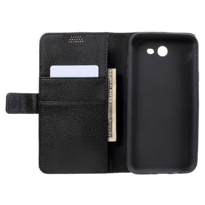 Samsung Galaxy J7 (2017) Handy Case - Hülle aus Leder - mit Litchitextur - schwarz