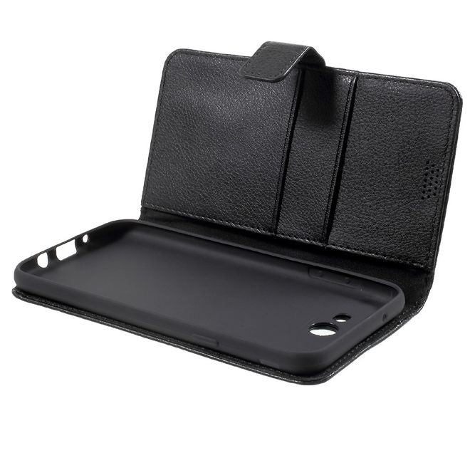 Samsung Galaxy J7 (2017) Handy Case - Hülle aus Leder - mit Litchitextur - schwarz