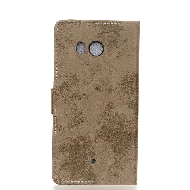 HTC U11 Handy Cover - Hülle aus Leder im Retrolook - mit Standfunktion - khakifarben