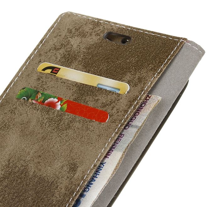 HTC U11 Handy Cover - Hülle aus Leder im Retrolook - mit Standfunktion - khakifarben