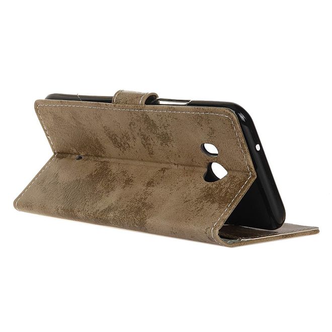 HTC U11 Handy Cover - Hülle aus Leder im Retrolook - mit Standfunktion - khakifarben