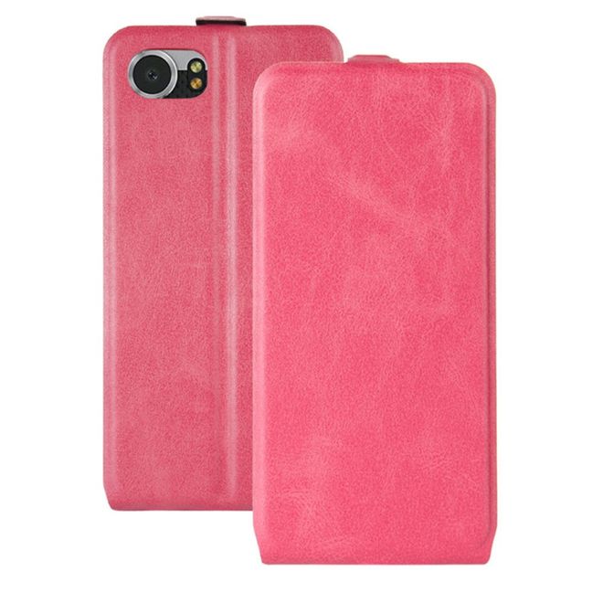 BlackBerry Keyone Handyhülle - Crazy Horse Leder Flipcase - vertikal - rosa