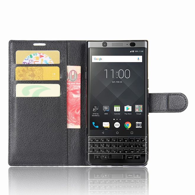 Handyhülle für Blackberry Keyone - Case aus Leder - mit Litchitextur und Standfunktion - schwarz