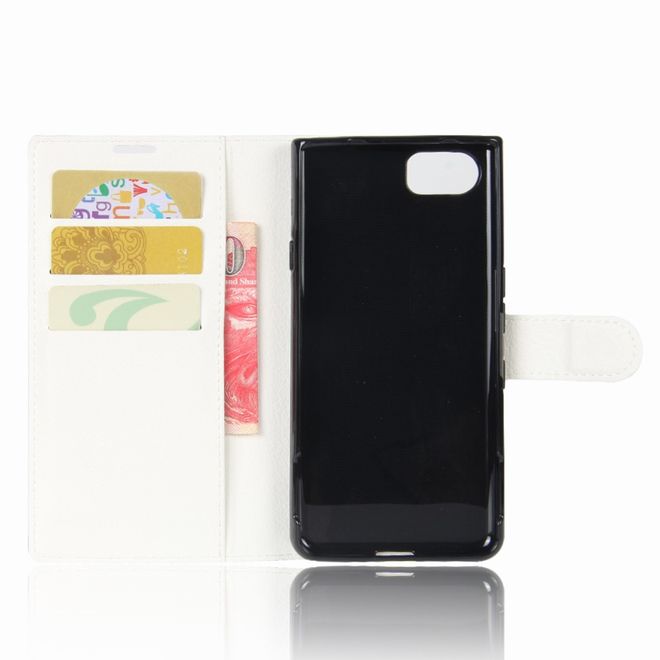 Handyhülle für Blackberry Keyone - Case aus Leder - mit Litchitextur und Standfunktion - weiss