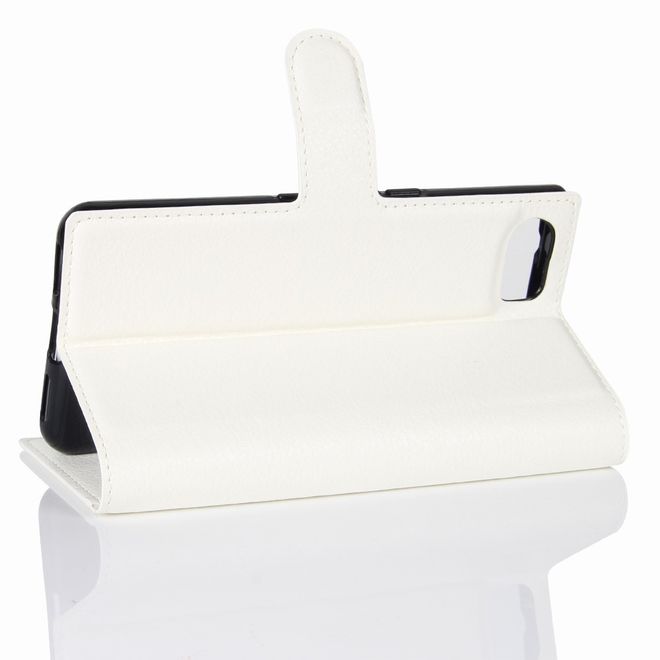 Handyhülle für Blackberry Keyone - Case aus Leder - mit Litchitextur und Standfunktion - weiss