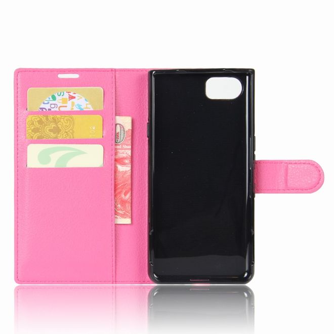 Handyhülle für Blackberry Keyone - Case aus Leder - mit Litchitextur und Standfunktion - rosa