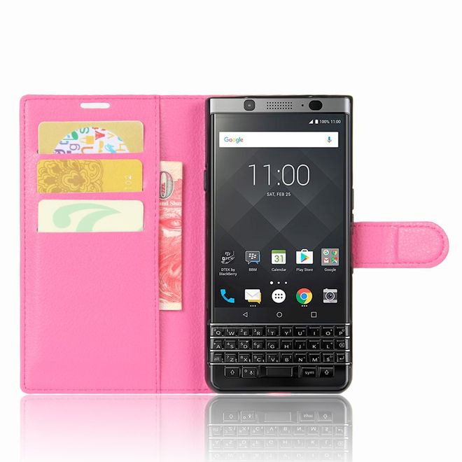Handyhülle für Blackberry Keyone - Case aus Leder - mit Litchitextur und Standfunktion - rosa