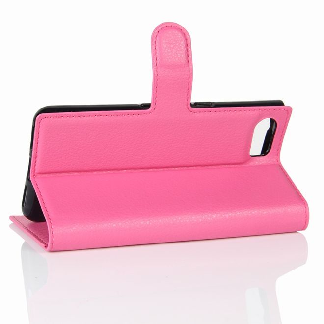 Handyhülle für Blackberry Keyone - Case aus Leder - mit Litchitextur und Standfunktion - rosa