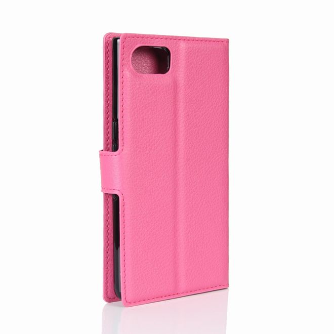 Handyhülle für Blackberry Keyone - Case aus Leder - mit Litchitextur und Standfunktion - rosa