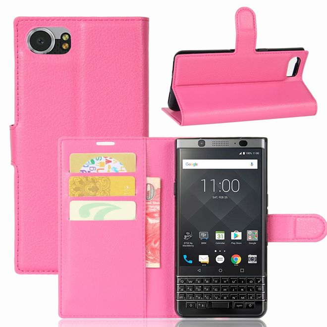Handyhülle für Blackberry Keyone - Case aus Leder - mit Litchitextur und Standfunktion - rosa