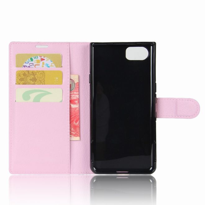 Handyhülle für Blackberry Keyone - Case aus Leder - mit Litchitextur und Standfunktion - pink