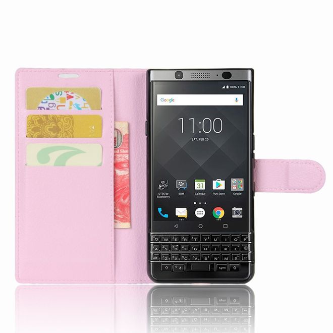 Handyhülle für Blackberry Keyone - Case aus Leder - mit Litchitextur und Standfunktion - pink