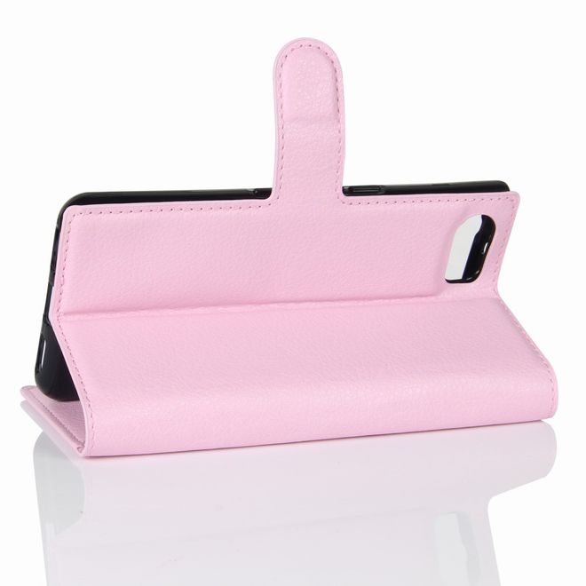 Handyhülle für Blackberry Keyone - Case aus Leder - mit Litchitextur und Standfunktion - pink