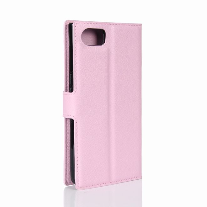 Handyhülle für Blackberry Keyone - Case aus Leder - mit Litchitextur und Standfunktion - pink