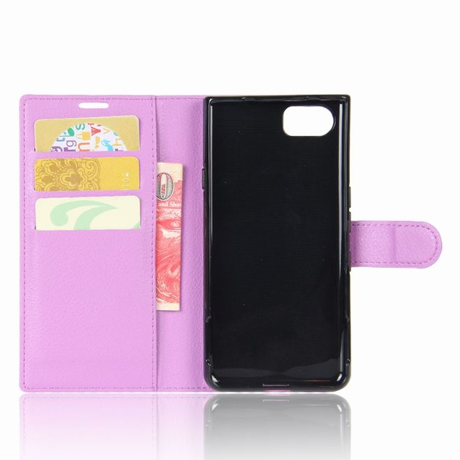 Handyhülle für Blackberry Keyone - Case aus Leder - mit Litchitextur und Standfunktion - purpur