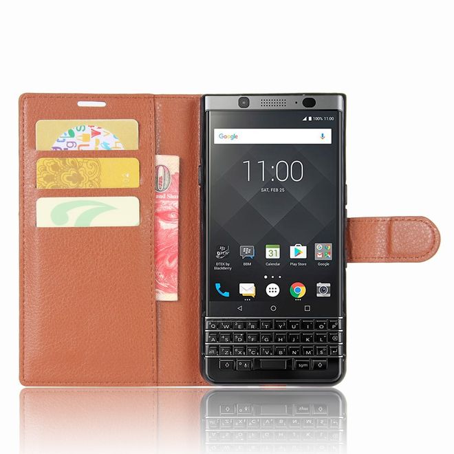 Handyhülle für Blackberry Keyone - Case aus Leder - mit Litchitextur und Standfunktion - braun