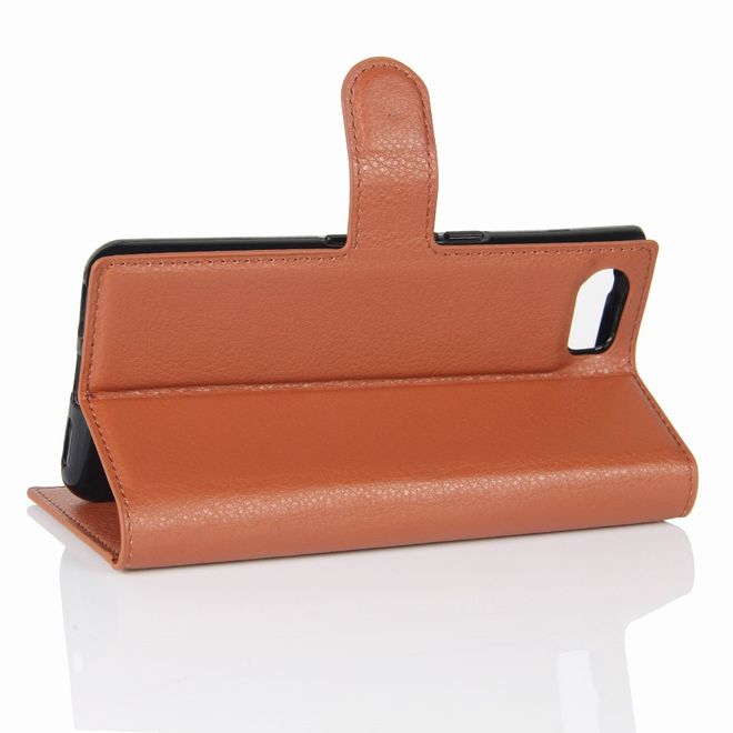 Handyhülle für Blackberry Keyone - Case aus Leder - mit Litchitextur und Standfunktion - braun