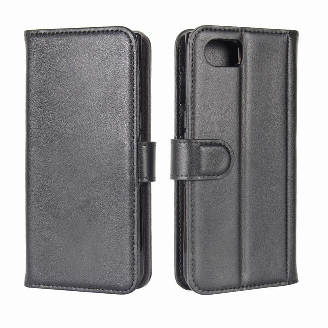 BlackBerry Keyone Handycase - Hülle aus echtem Spaltleder - mit Standfunktion - schwarz