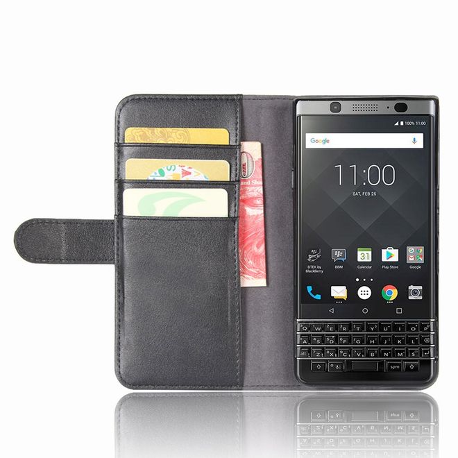 BlackBerry Keyone Handycase - Hülle aus echtem Spaltleder - mit Standfunktion - schwarz