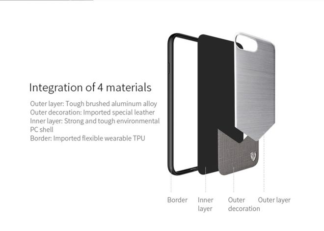 Nillkin - Handy Hülle für iPhone 8 Plus / 7 Plus - Cover aus Aluminium/Leder - Lensen Series - gold