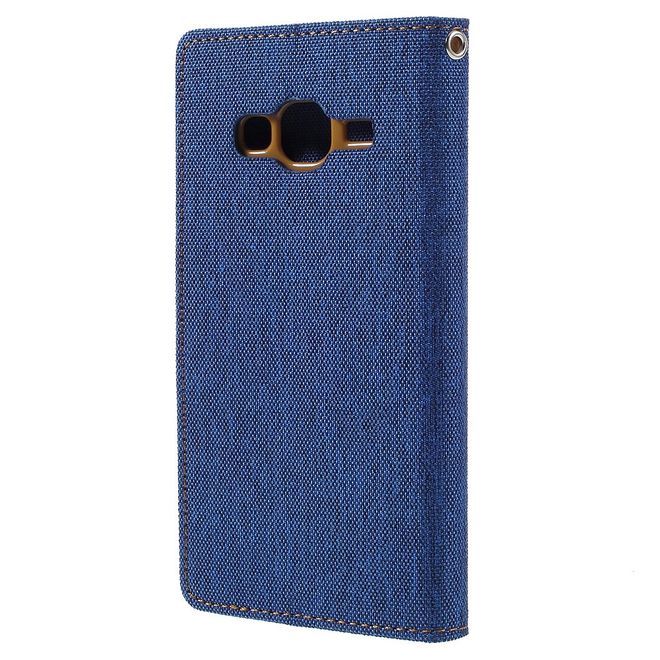 Goospery - Samsung Galaxy J3 (2016) Hülle - Handy Bookcover - Canvas Diary Series - blau/camel