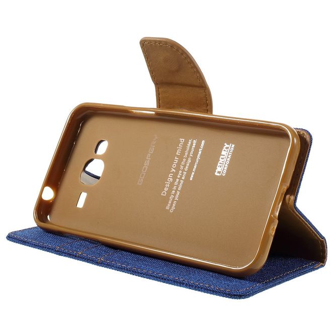 Goospery - Samsung Galaxy J3 (2016) Hülle - Handy Bookcover - Canvas Diary Series - blau/camel