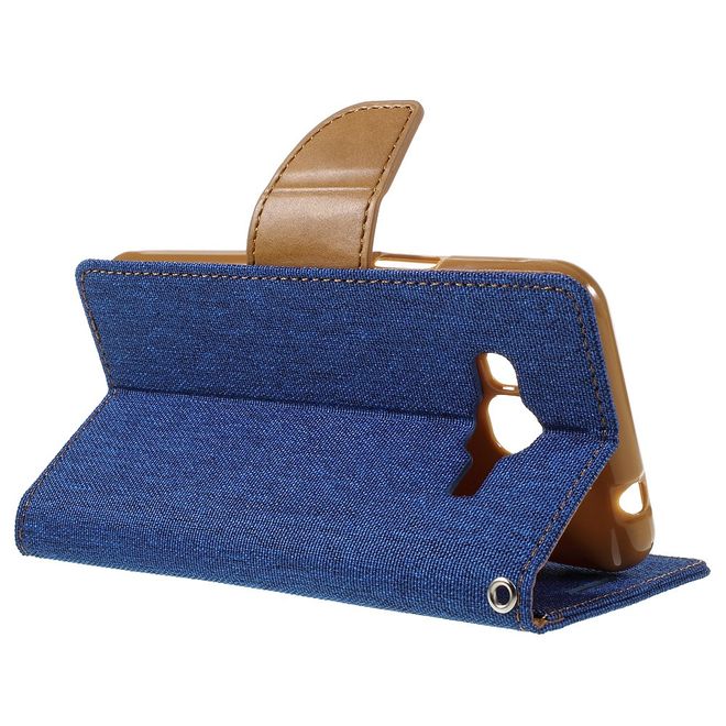 Goospery - Samsung Galaxy J3 (2016) Hülle - Handy Bookcover - Canvas Diary Series - blau/camel