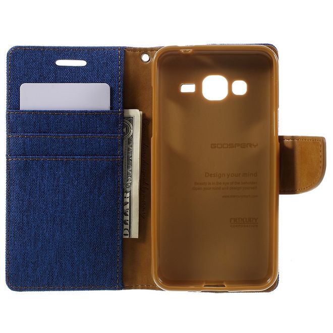 Goospery - Samsung Galaxy J3 (2016) Hülle - Handy Bookcover - Canvas Diary Series - blau/camel