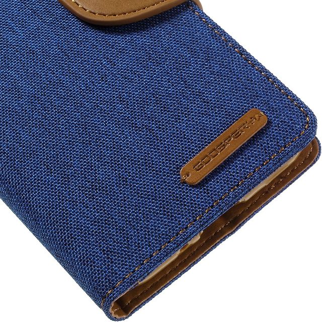 Goospery - Samsung Galaxy J3 (2016) Hülle - Handy Bookcover - Canvas Diary Series - blau/camel